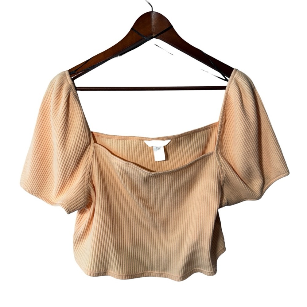 H&M Peach Ribbed Cropped Short Sleeve Shirt Size XXL